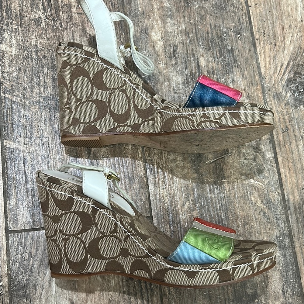 Coach Signature Multicolor Wedge Sandals - Picture 7 of 12